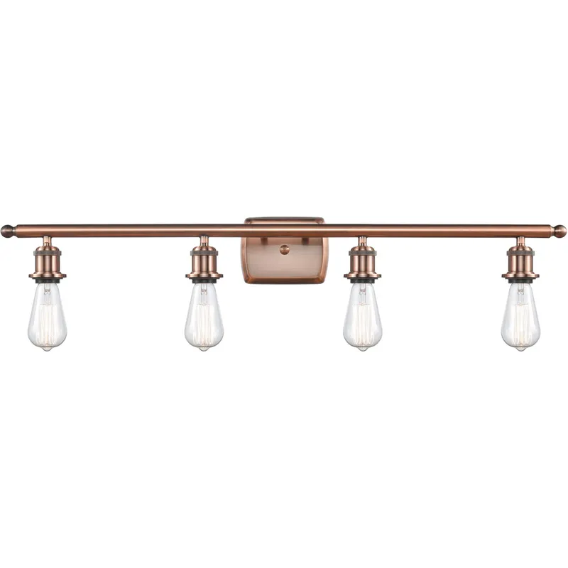 Ballston Bare Bulb 4 Light 36 inch Antique Copper Bath Vanity Light Wall Light, Ballston