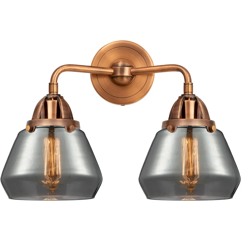 Nouveau 2 Fulton LED 14.75 inch Antique Copper Bath Vanity Light Wall Light in Plated Smoke Glass