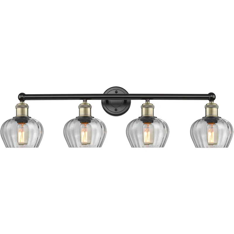 Fenton 4 Light 33.5 inch Black Antique Brass Bath Vanity Light Wall Light in Clear