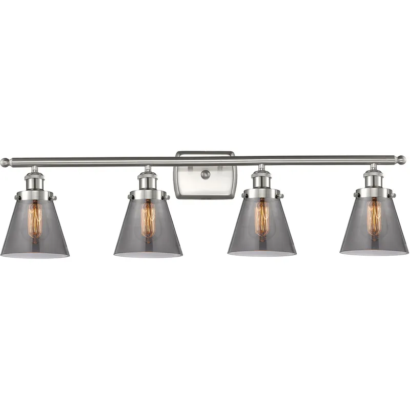 Ballston Small Cone 4 Light 36 inch Brushed Satin Nickel Bath Vanity Light Wall Light in Light Smoke Glass, Ballston