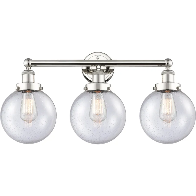 Beacon 3 Light 24.5 inch Polished Nickel Bath Vanity Light Wall Light in Seedy