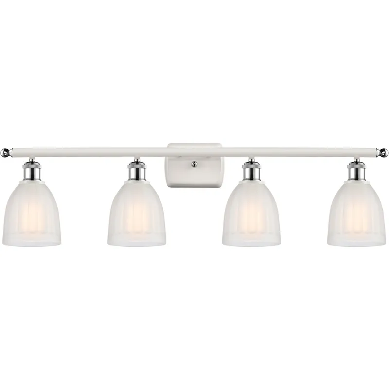 Ballston Brookfield 4 Light 36 inch White and Polished Chrome Bath Vanity Light Wall Light in White Glass, Ballston
