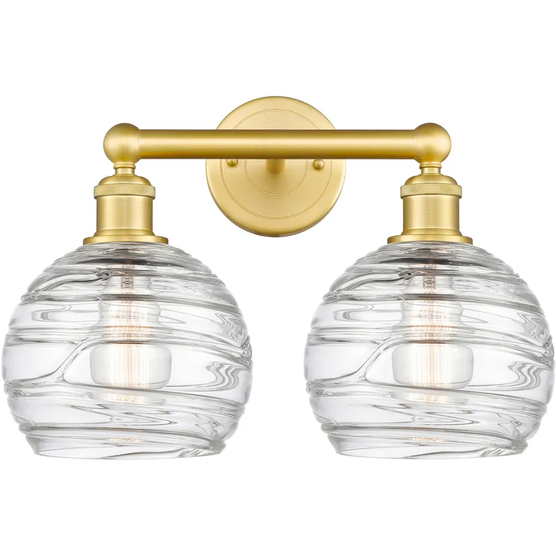 Athens Deco Swirl 2 Light 17 inch Satin Gold Bath Vanity Light Wall Light in Clear Deco Swirl Glass