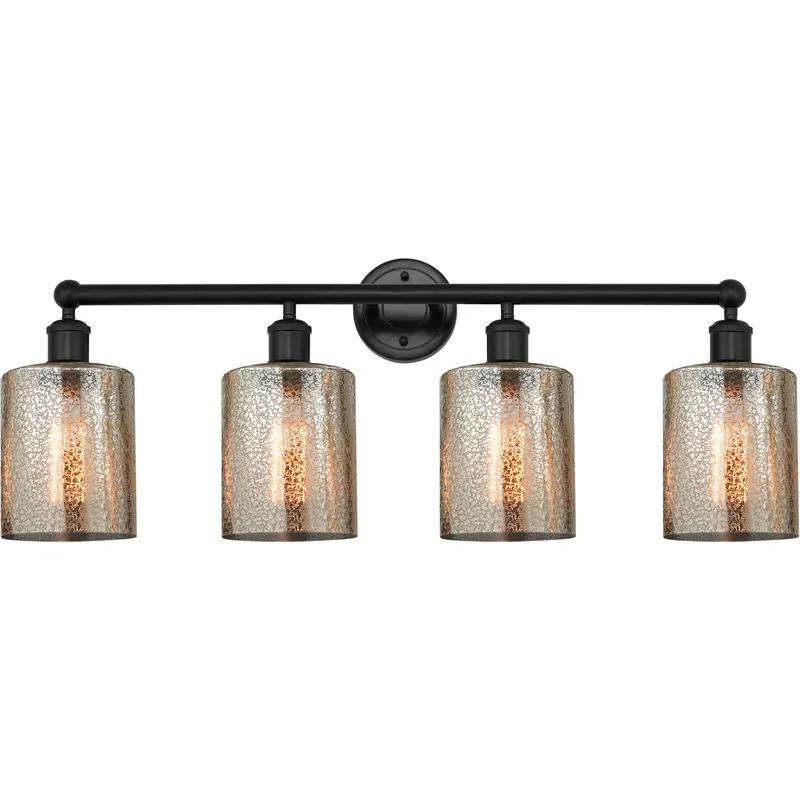 Edison Cobbleskill 4 Light 32 inch Matte Black Bath Vanity Light Wall Light in Mercury Glass