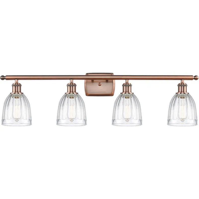 Ballston Brookfield 4 Light 36 inch Antique Copper Bath Vanity Light Wall Light in Clear Glass, Ballston