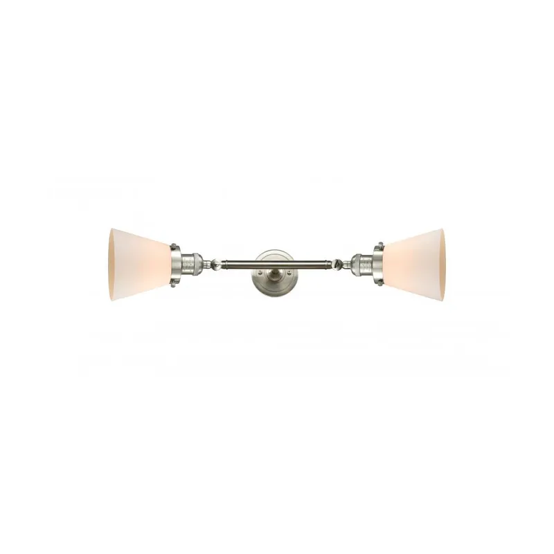 Franklin Restoration Small Cone 2 Light 6 inch Brushed Satin Nickel Bath Vanity Light Wall Light in Matte White Glass, Franklin Restoration