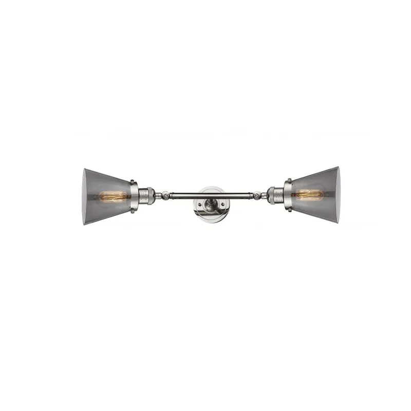 Franklin Restoration Small Cone 2 Light 6 inch Polished Nickel Bath Vanity Light Wall Light in Plated Smoke Glass, Franklin Restoration