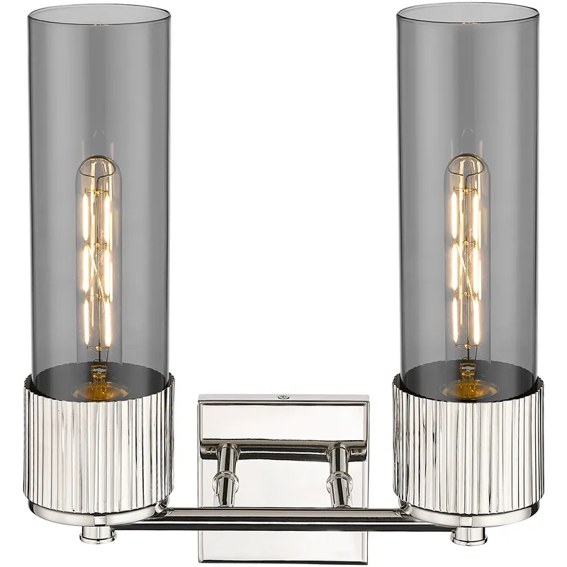 Bolivar 2 Light 13.5 inch Polished Nickel Bath Vanity Light Wall Light in Light Smoke Glass