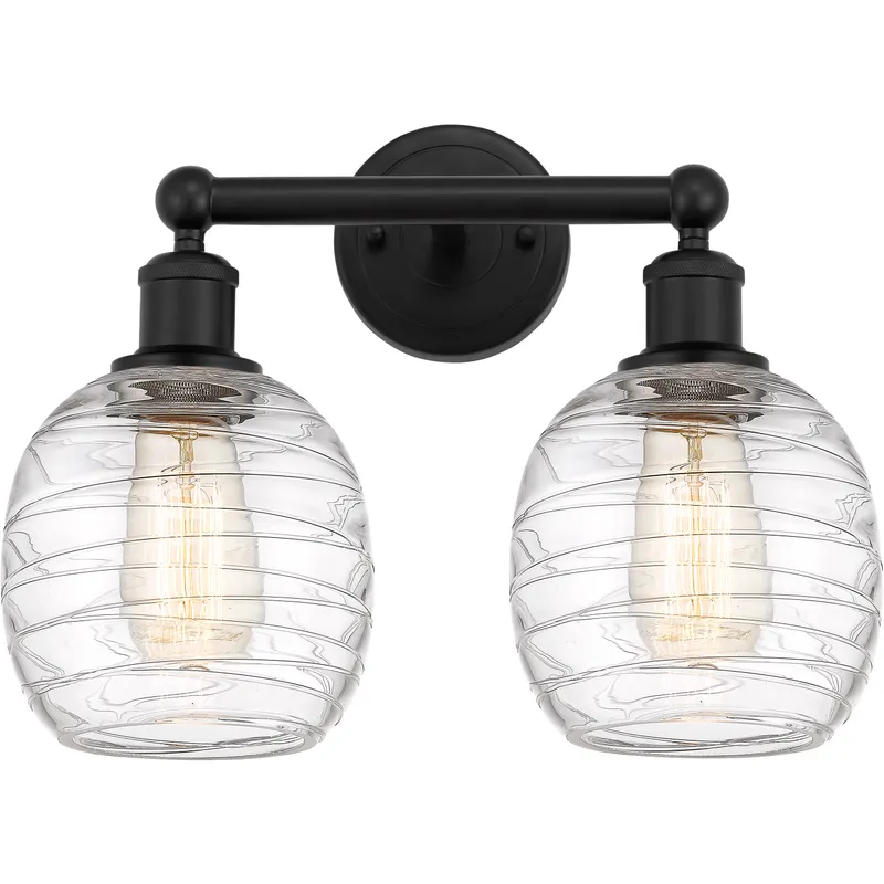 Edison Belfast 2 Light 15 inch Matte Black Bath Vanity Light Wall Light in Deco Swirl Glass