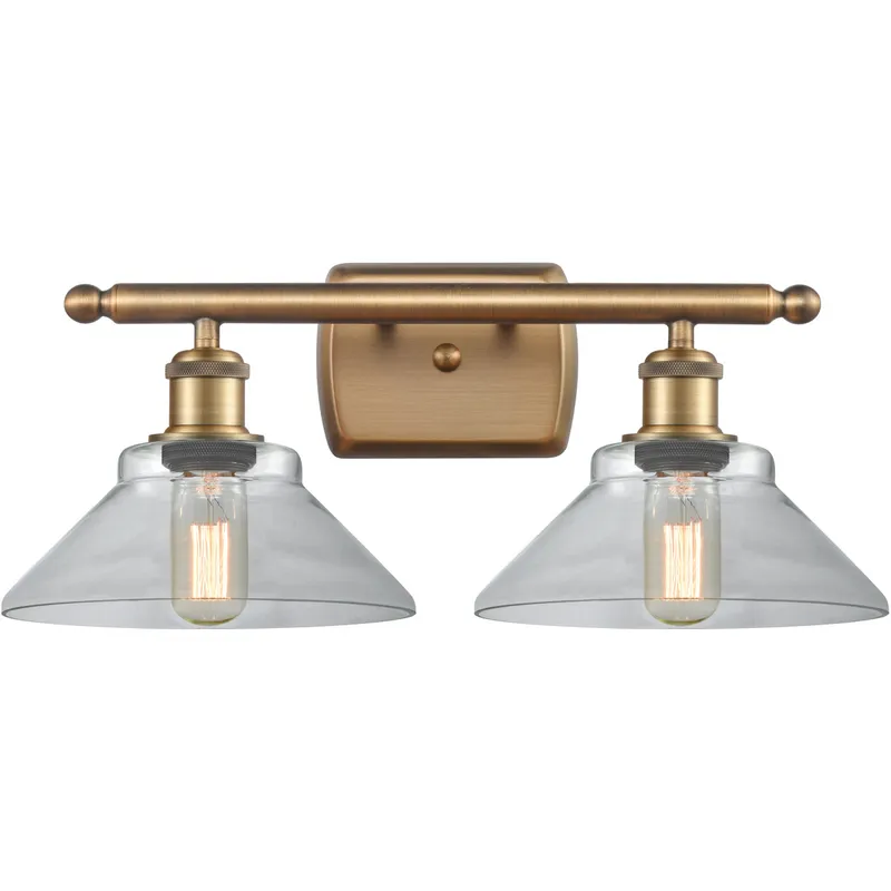 Ballston Orwell 2 Light 18 inch Brushed Brass Bath Vanity Light Wall Light in Clear Glass, Ballston