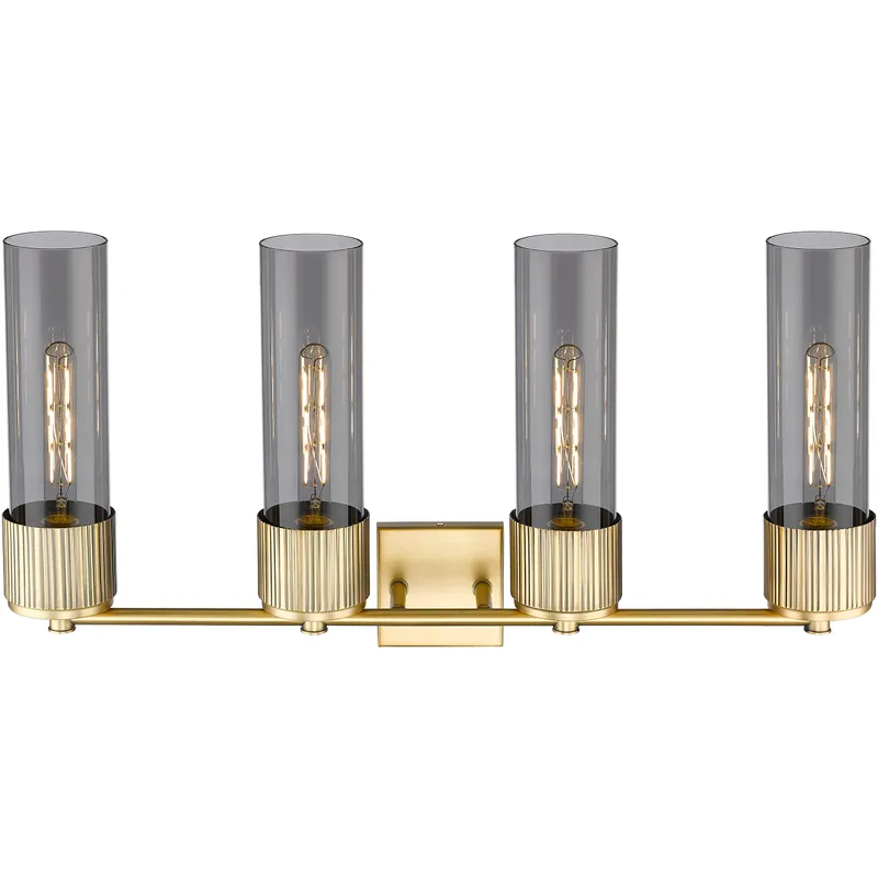 Bolivar 4 Light 31 inch Brushed Brass Bath Vanity Light Wall Light in Light Smoke Glass