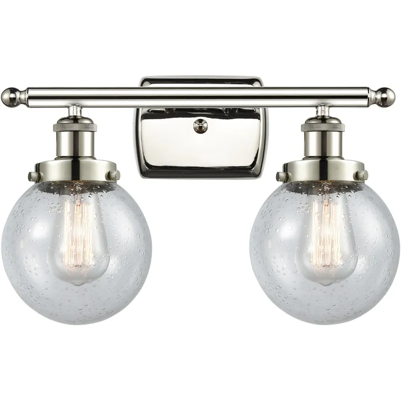 Ballston Beacon 2 Light 16 inch Polished Nickel Bath Vanity Light Wall Light in Seedy Glass
