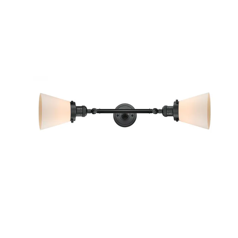 Franklin Restoration Small Cone 2 Light 6 inch Matte Black Bath Vanity Light Wall Light in Matte White Glass, Franklin Restoration