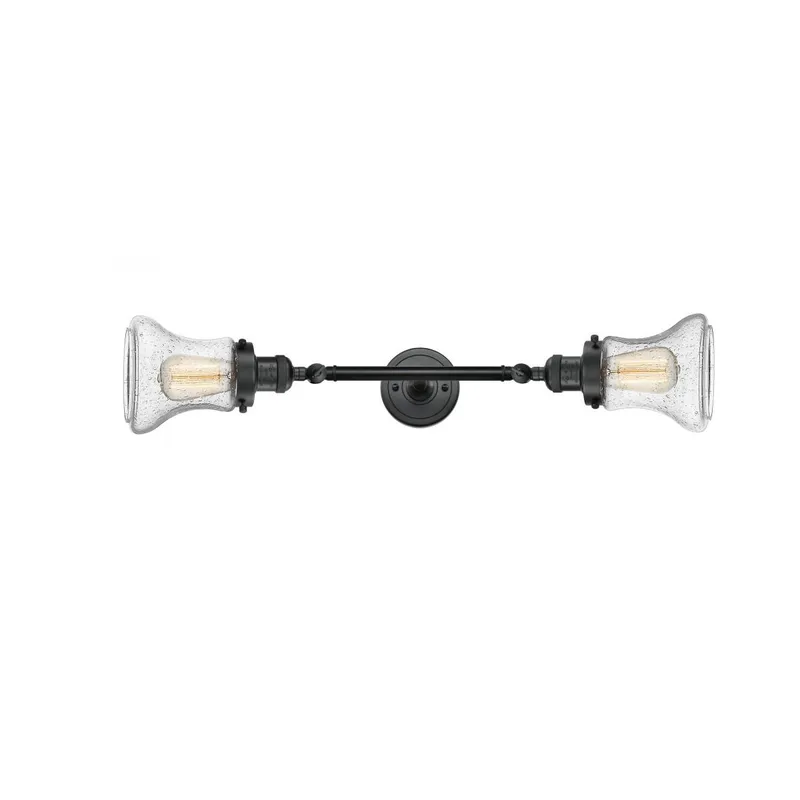 Franklin Restoration Bellmont 2 Light 6 inch Matte Black Bath Vanity Light Wall Light in Seedy Glass, Franklin Restoration
