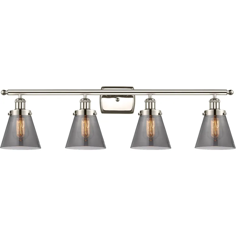 Ballston Small Cone 4 Light 36 inch Polished Nickel Bath Vanity Light Wall Light in Light Smoke Glass