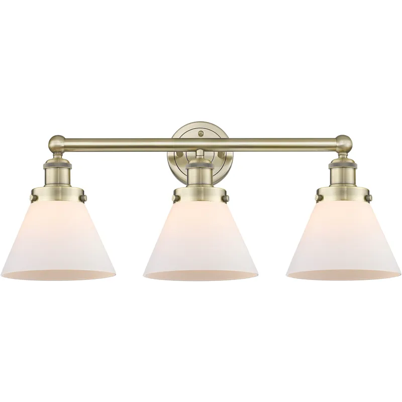 Cone 3 Light 25.75 inch Antique Brass Bath Vanity Light Wall Light in Matte White