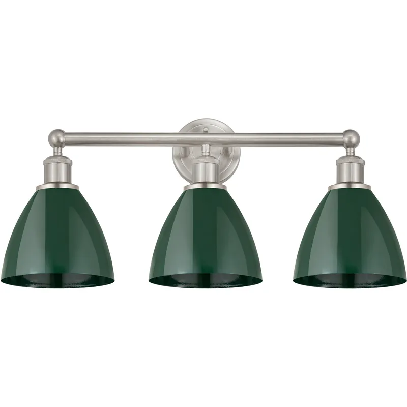 Plymouth Dome 3 Light 25.5 inch Brushed Satin Nickel Bath Vanity Light Wall Light in Green