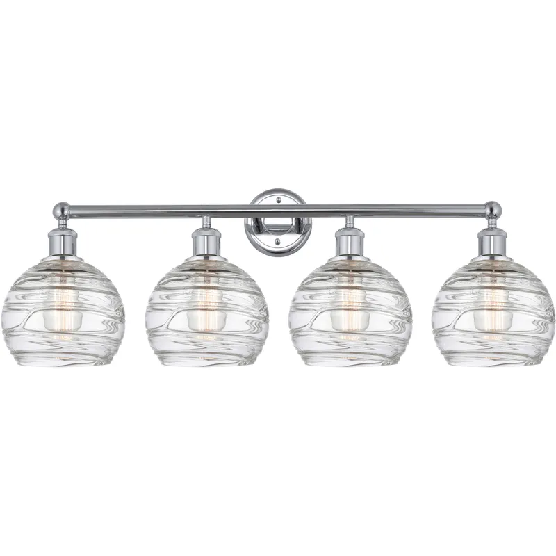 Athens Deco Swirl 4 Light 35 inch Polished Chrome Bath Vanity Light Wall Light in Clear Deco Swirl Glass