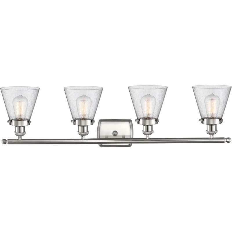 Ballston Small Cone 4 Light 36 inch Brushed Satin Nickel Bath Vanity Light Wall Light in Seedy Glass, Ballston