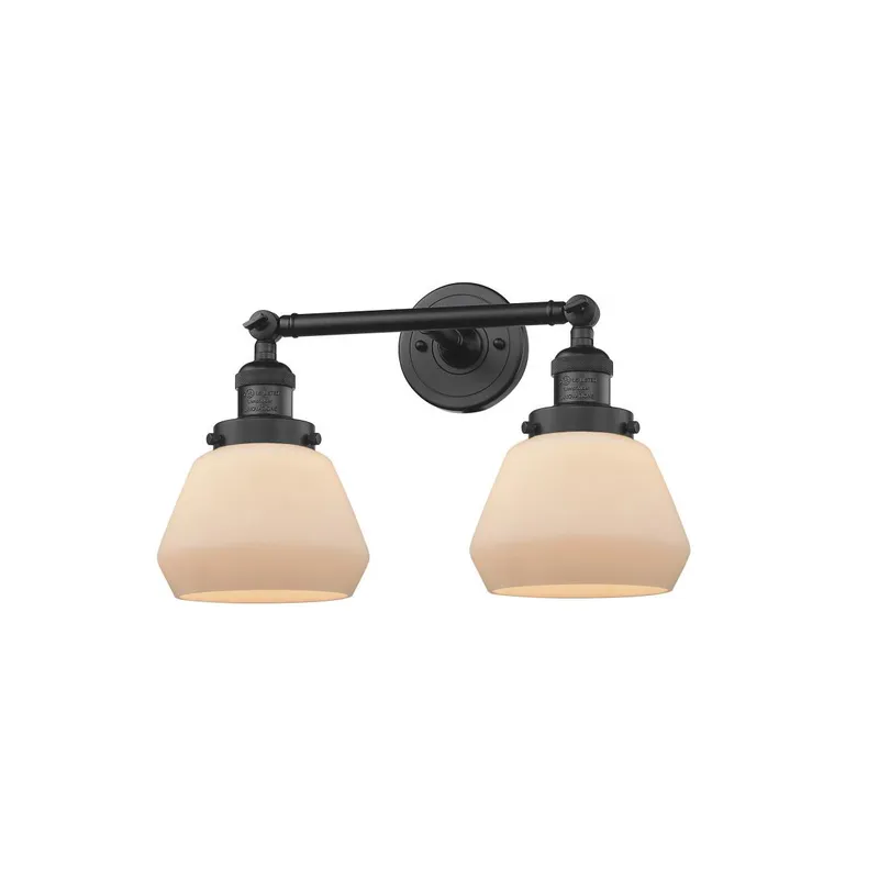 Franklin Restoration Fulton 2 Light 17 inch Matte Black Bath Vanity Light Wall Light in Matte White Glass, Franklin Restoration