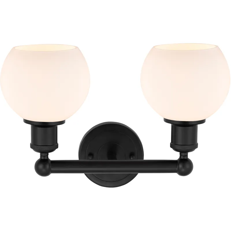 Edison Athens 2 Light 15 inch Matte Black Bath Vanity Light Wall Light in Matte White Glass