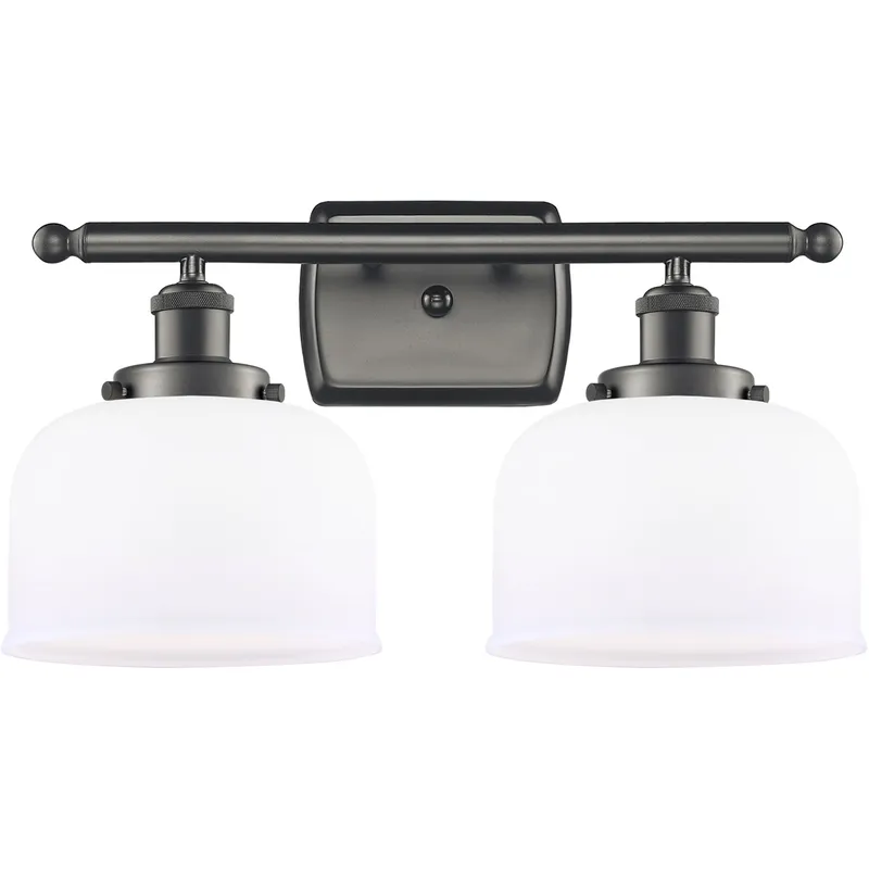 Ballston Large Bell 2 Light 16 inch Oil Rubbed Bronze Bath Vanity Light Wall Light in Matte White Glass, Ballston