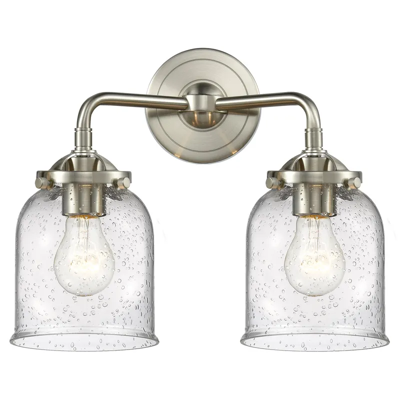 Nouveau Small Bell LED 13 inch Black Polished Nickel Bath Vanity Light Wall Light in Silver Plated Mercury Glass, Nouveau