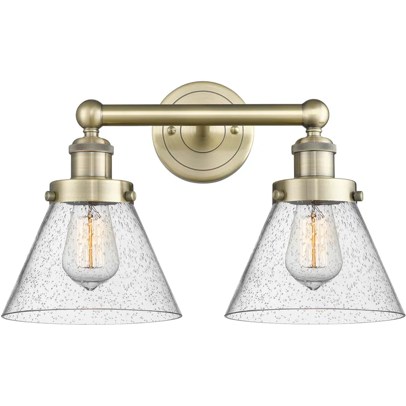 Cone 2 Light 15.5 inch Antique Brass Bath Vanity Light Wall Light in Seedy