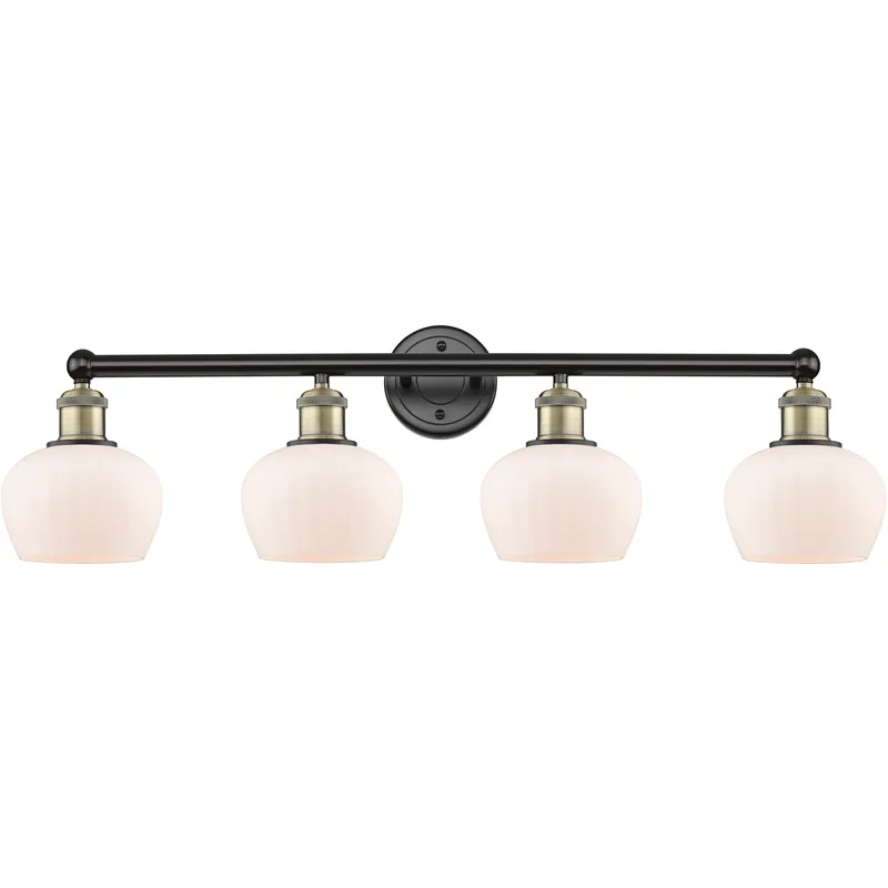 Fenton 4 Light 33.5 inch Black Antique Brass Bath Vanity Light Wall Light in Matte White