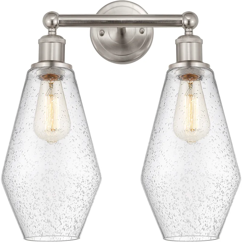 Cindyrella 2 Light 16 inch Brushed Satin Nickel Bath Vanity Light Wall Light in Seedy Glass