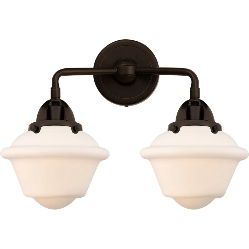 Nouveau 2 Small Oxford 2 Light 16 inch Oil Rubbed Bronze Bath Vanity Light Wall Light in Matte White Glass