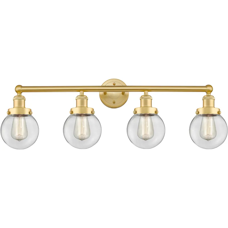 Beacon 4 Light 33.5 inch Satin Gold Bath Vanity Light Wall Light in Clear Glass, Small