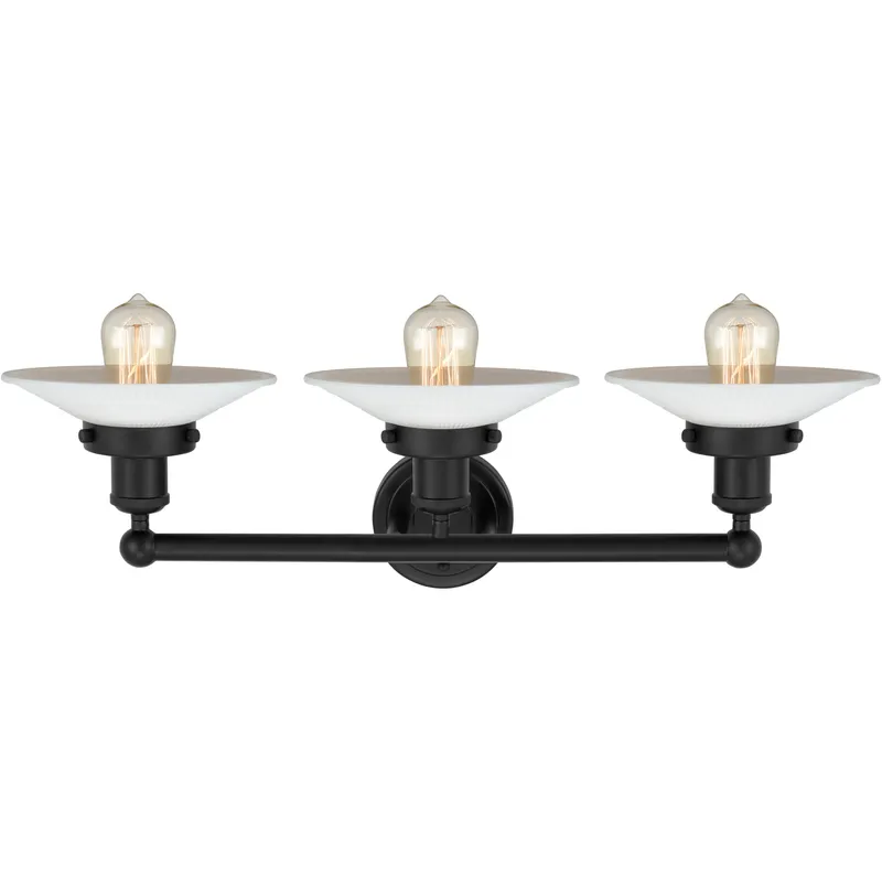 Edison Athens 3 Light 24 inch Matte Black Bath Vanity Light Wall Light in Matte White Glass