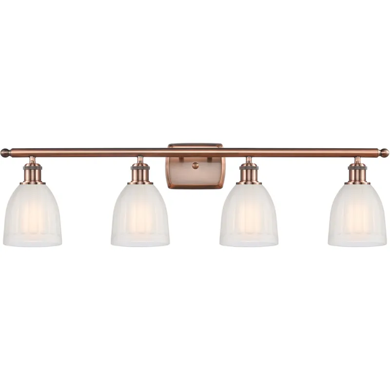 Ballston Brookfield 4 Light 36 inch Antique Copper Bath Vanity Light Wall Light in White Glass, Ballston