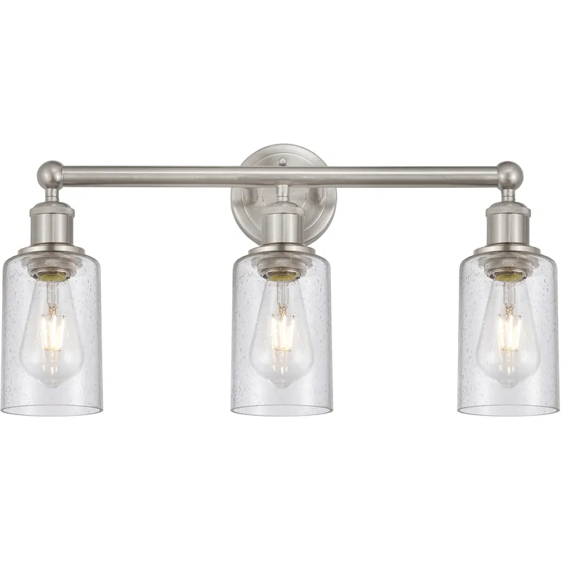 Clymer 3 Light 21.88 inch Brushed Satin Nickel Bath Vanity Light Wall Light in Seedy Glass