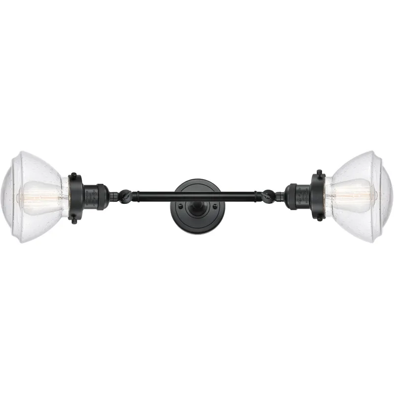 Franklin Restoration Olean 2 Light 7 inch Matte Black Bath Vanity Light Wall Light in Seedy Glass, Franklin Restoration