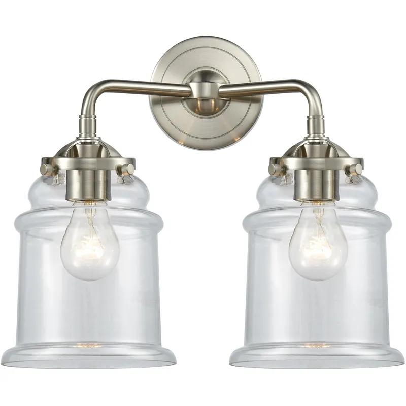 Nouveau Canton 2 Light 14 inch Brushed Satin Nickel Bath Vanity Light Wall Light in Clear Glass, Nouveau