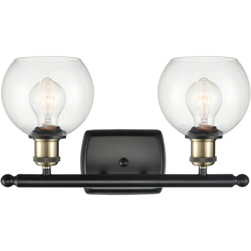 Ballston Athens 2 Light 16 inch Black Antique Brass Bath Vanity Light Wall Light in Clear Glass