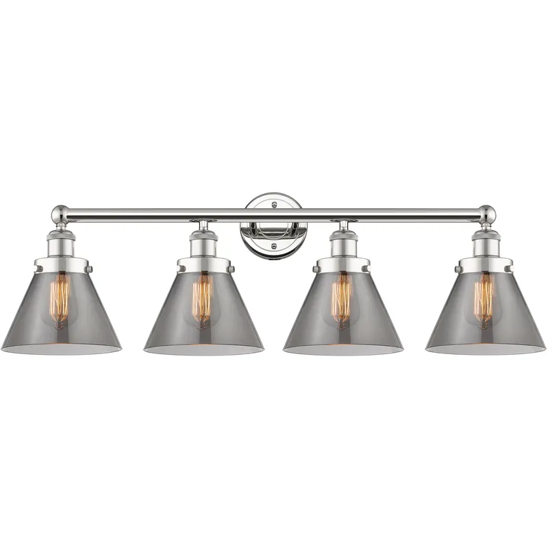 Cone 4 Light 33.5 inch Polished Nickel Bath Vanity Light Wall Light in Light Smoke Glass