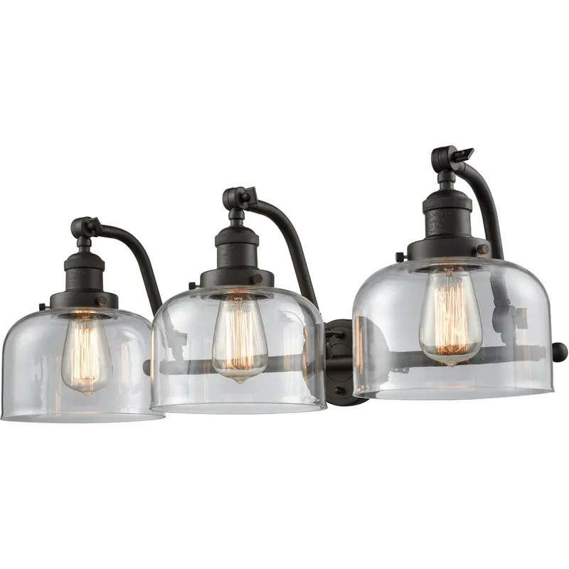 Franklin Restoration Large Bell LED 28 inch Oil Rubbed Bronze Bath Vanity Light Wall Light in Clear Glass, Franklin Restoration