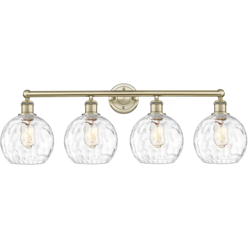 Athens Water Glass 4 Light 35 inch Antique Brass Bath Vanity Light Wall Light in Clear Glass