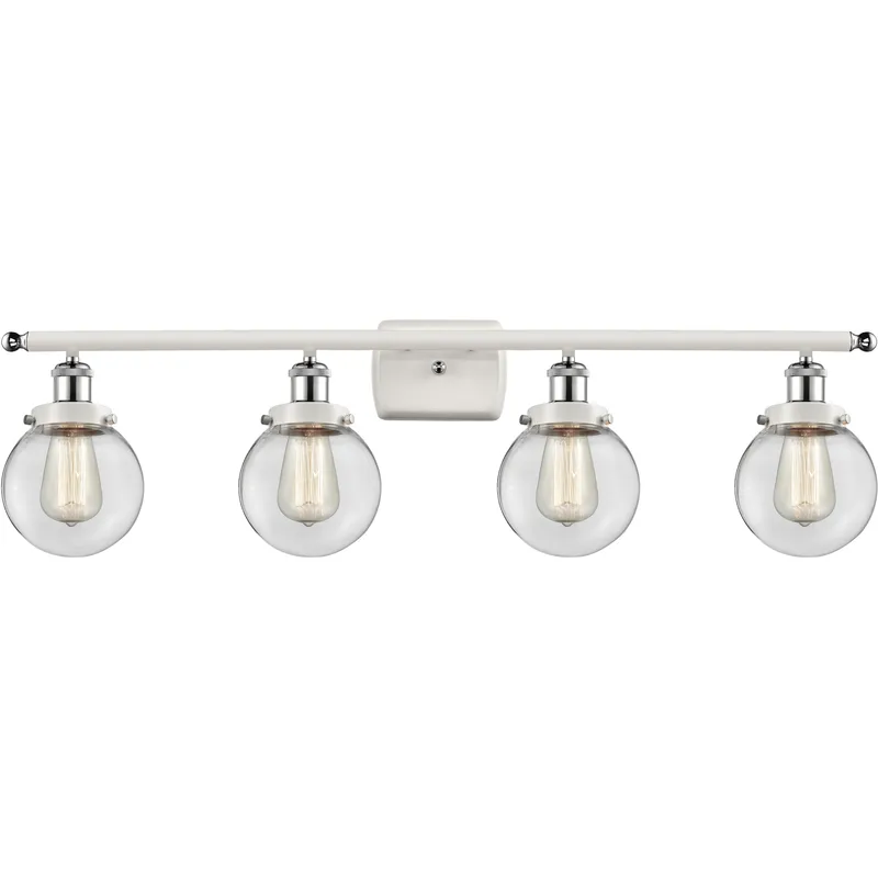 Ballston Beacon 4 Light 36 inch White and Polished Chrome Bath Vanity Light Wall Light in Clear Glass