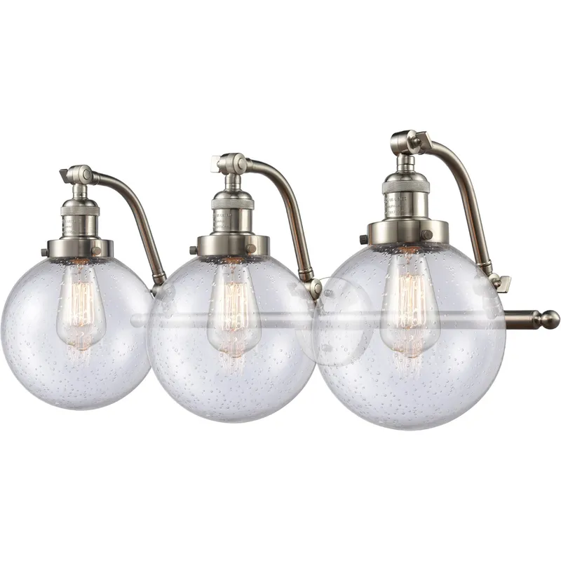 Franklin Restoration Large Beacon LED 28 inch Brushed Satin Nickel Bath Vanity Light Wall Light in Seedy Glass, Franklin Restoration