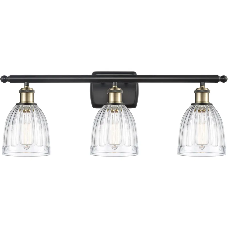 Ballston Brookfield 3 Light 26 inch Black Antique Brass Bath Vanity Light Wall Light in Clear Glass, Ballston