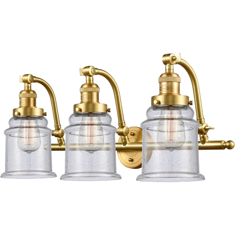 Franklin Restoration Canton LED 28 inch Satin Gold Bath Vanity Light Wall Light in Seedy Glass, Franklin Restoration