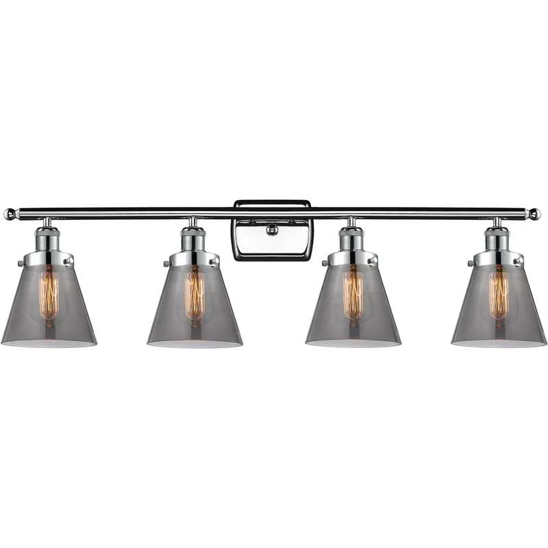 Ballston Small Cone 4 Light 36 inch Polished Chrome Bath Vanity Light Wall Light in Light Smoke Glass, Ballston