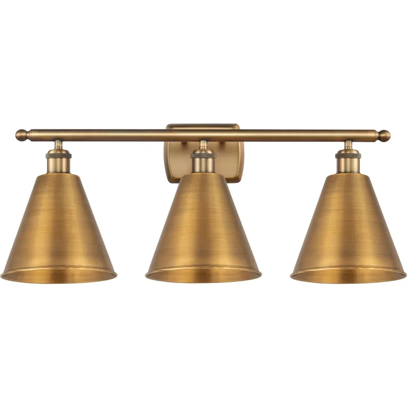 Ballston Cone 3 Light 28 inch Brushed Brass Bath Vanity Light Wall Light