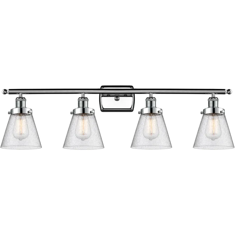 Ballston Small Cone 4 Light 36 inch Polished Chrome Bath Vanity Light Wall Light in Seedy Glass, Ballston