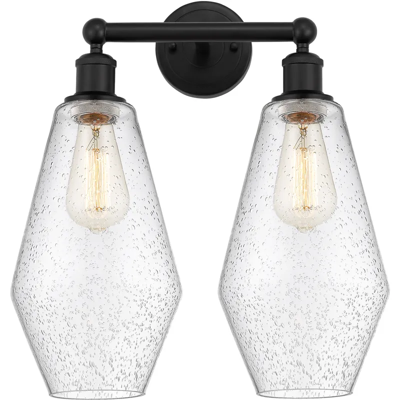 Cindyrella 2 Light 16 inch Matte Black Bath Vanity Light Wall Light in Seedy Glass