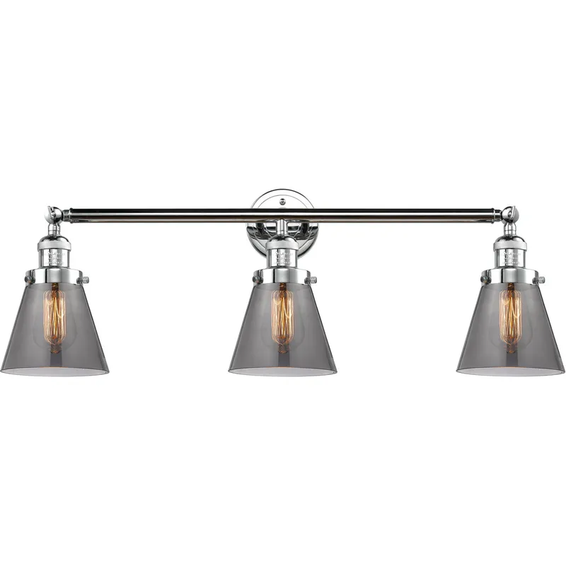 Franklin Restoration Small Cone LED 30 inch Polished Chrome Bath Vanity Light Wall Light in Light Smoke Glass, Franklin Restoration